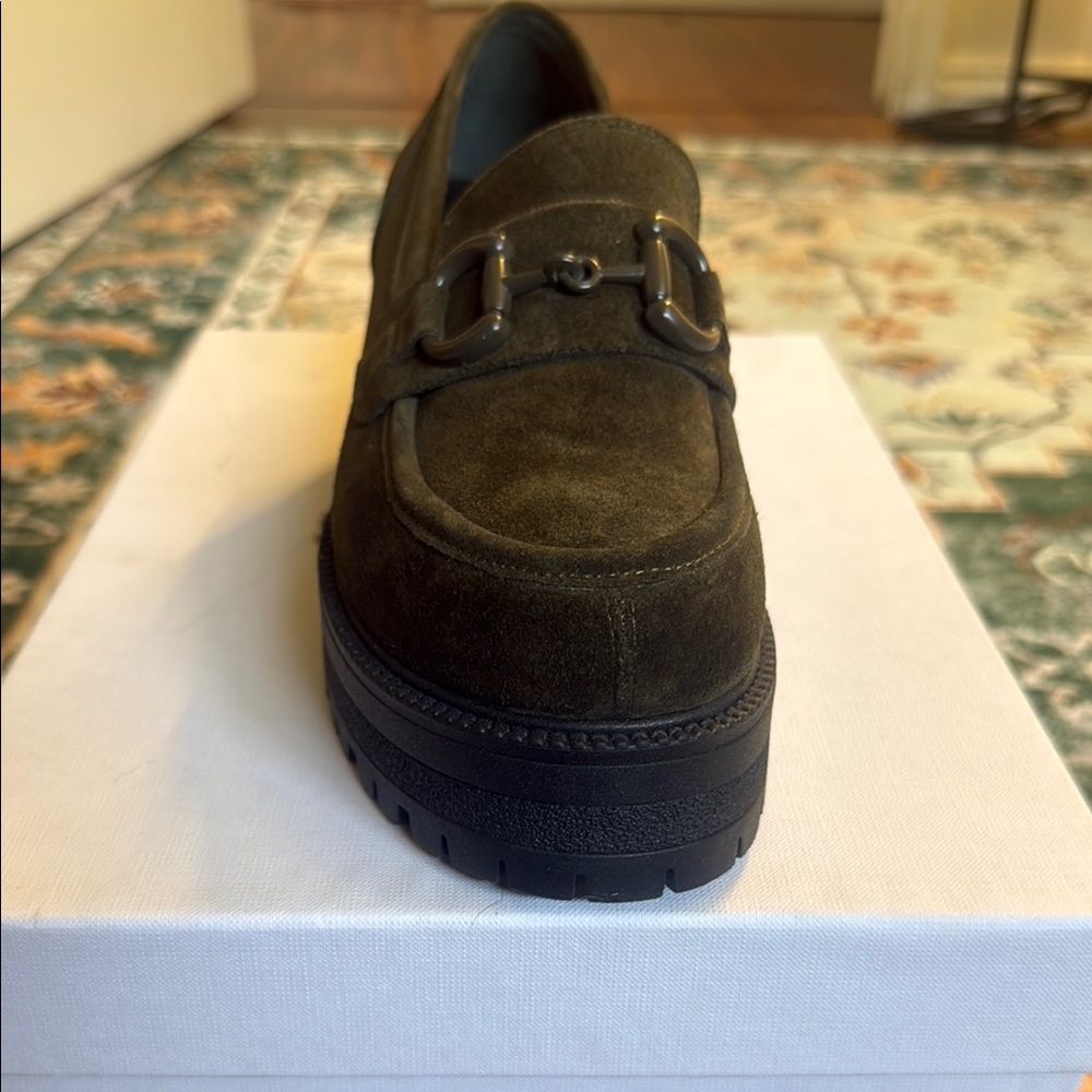 Massimo Santini Women’s Green Suede Loafers – Size 9 US – Brand New with Box